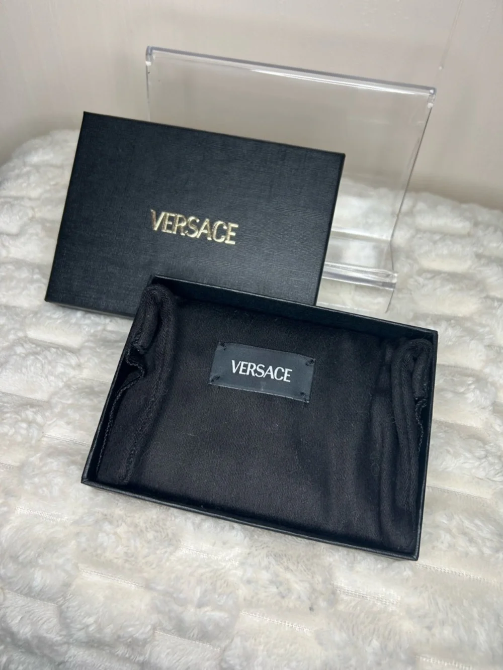 Versace Quilted Card Holder in Beige with Gold Medusa Accent